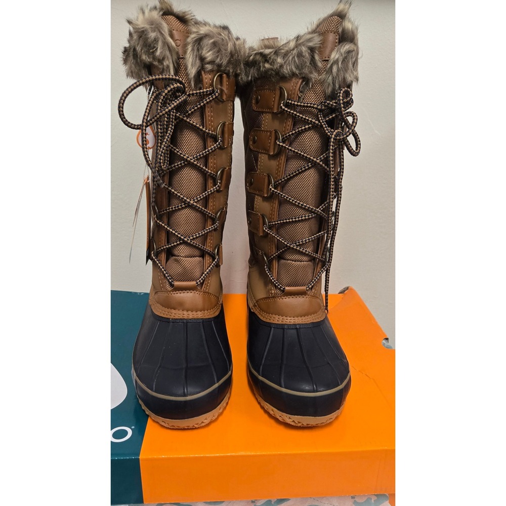 Sporto Deal Womens Tan Navy Quilted Faux Fur Duck Boots Size 9 M EcoSystem